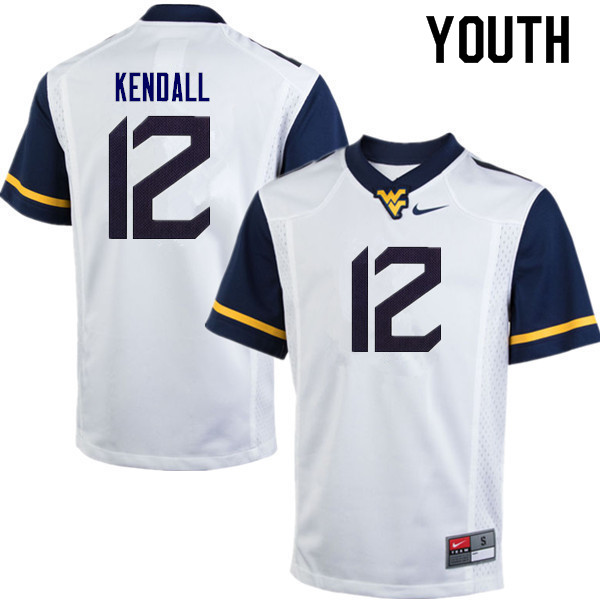 Youth #12 Austin Kendall West Virginia Mountaineers College Football Jerseys Sale-White - Click Image to Close